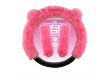 Simply Auto Pink Teddy Steering Wheel Cover & Seat Belt Pads