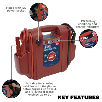 Sealey RoadStart® Emergency Jump Starter 12V 1600 Peak Amps