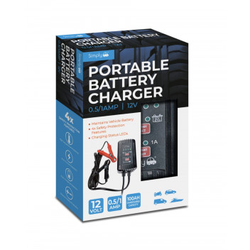 Simply Auto 1A/0.5A 12V Portable Battery Charger