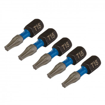 TX-STAR Impact Screwdriver Bits T15 x 25mm 1/4" Hex 5pk