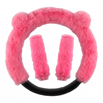 Simply Auto Pink Teddy Steering Wheel Cover & Seat Belt Pads