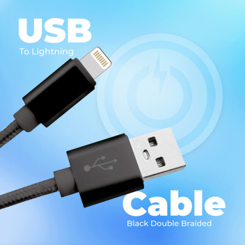 Simply Power USB Iphone 5/6/7/8/X 1.5m  Braided Cable Black