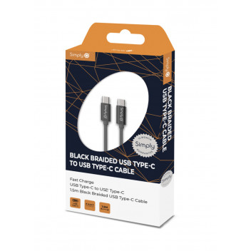Simply Power Type C To Type C Black Braided 1.5m Cable