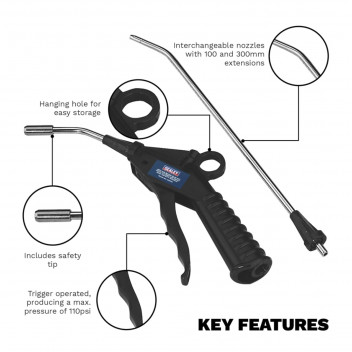 Air Blow Gun Kit 4pc with 1/4"BSP Air Inlet & Safety Nozzle
