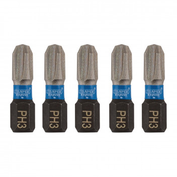 Cross Slot PH3 Impact Screwdriver Bits 3 x 25mm 1/4" Hex 5pk
